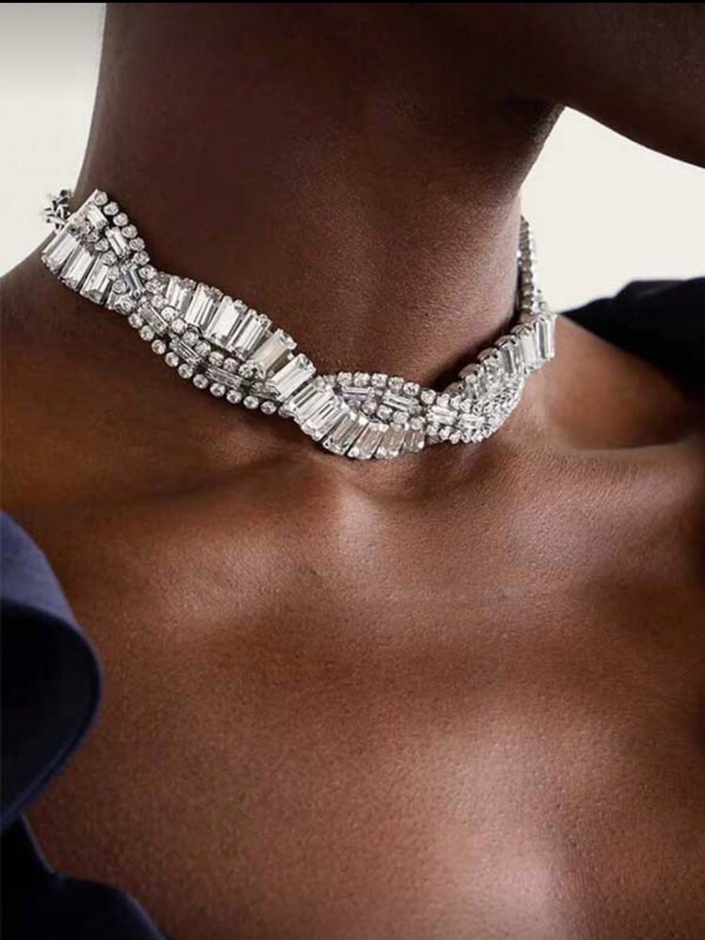 Silver Crystal Baguette Twist Choker - Picture 4 of 4